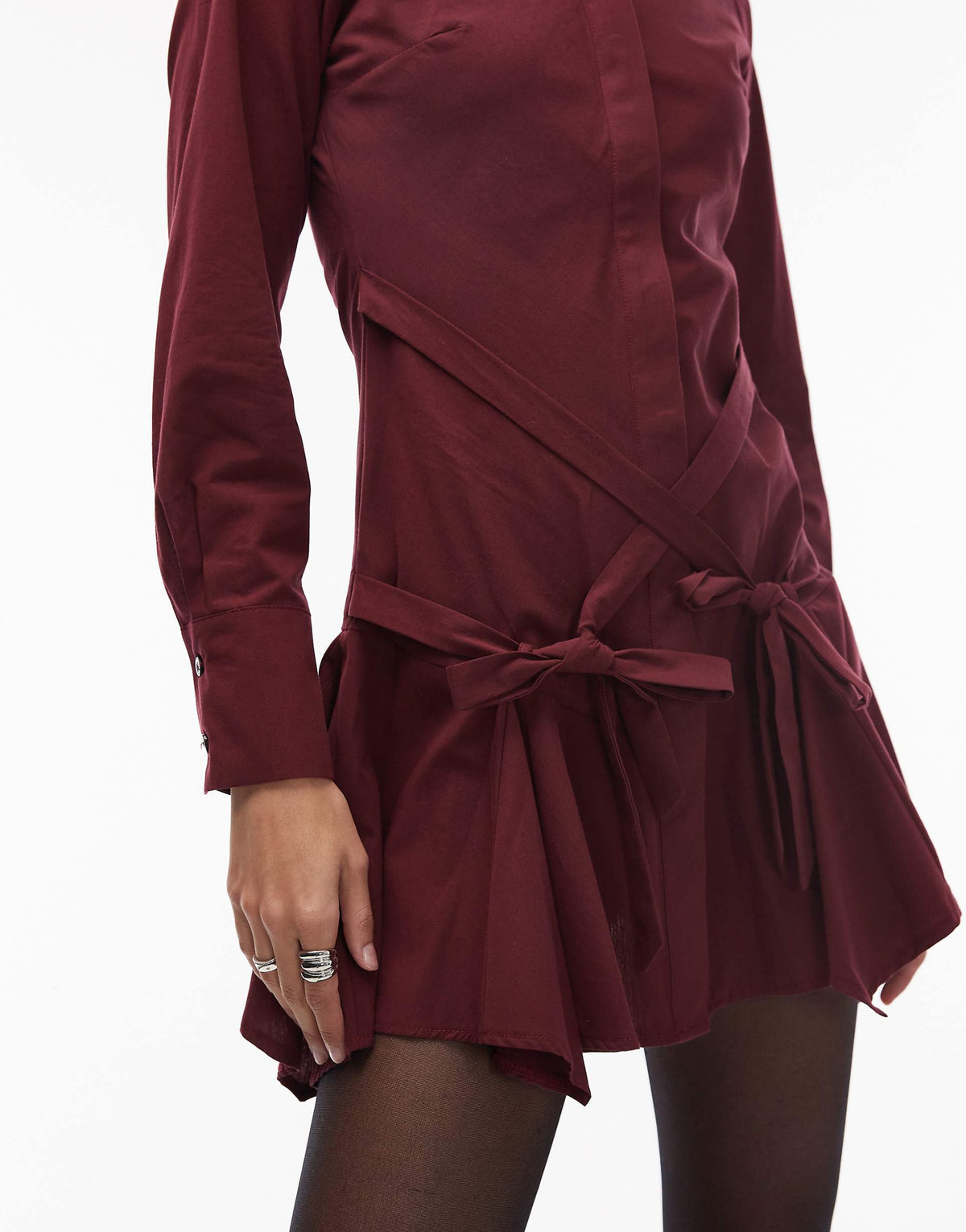 ASOS DESIGN shirt mini dress with tie waist detail in berry