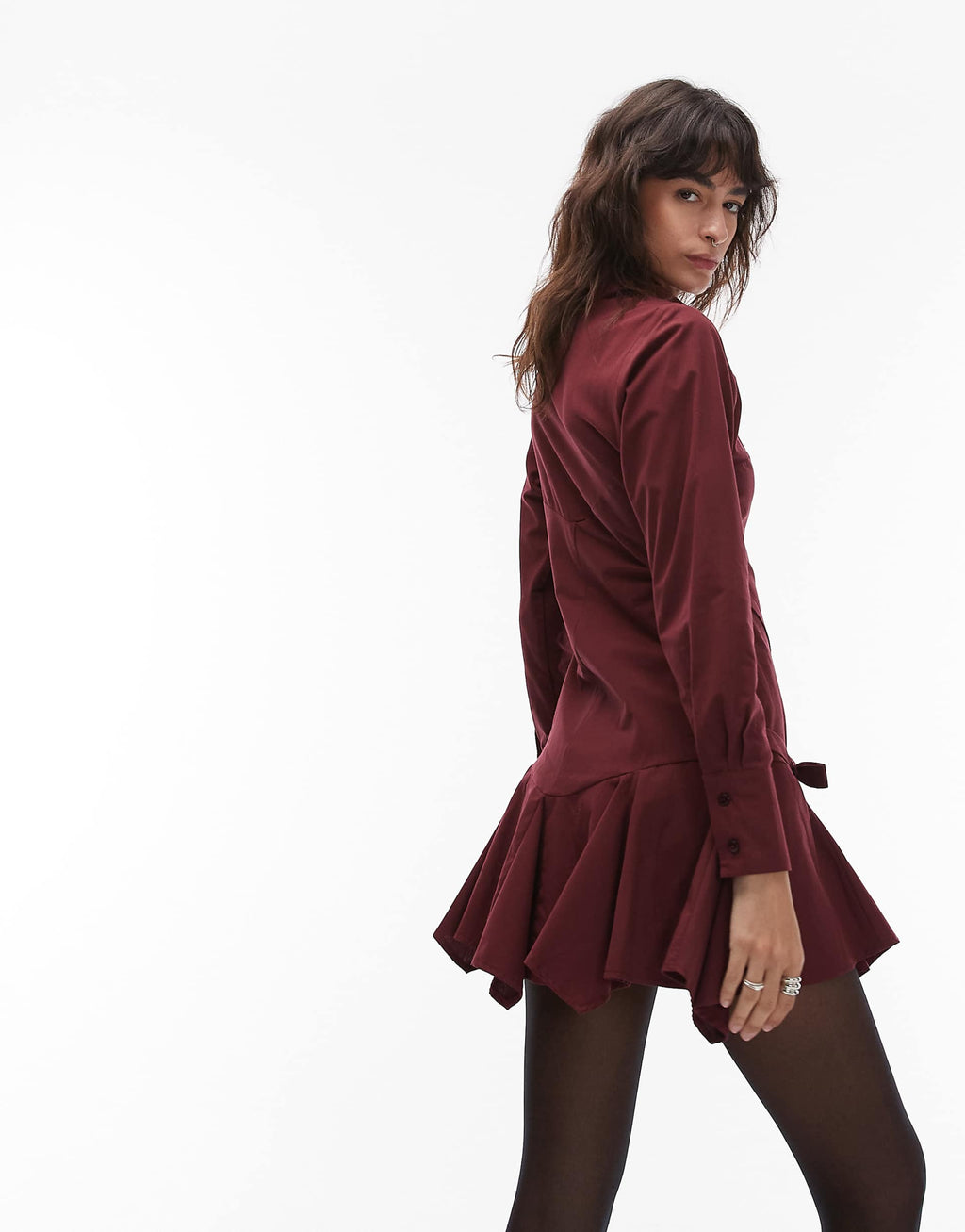 ASOS DESIGN shirt mini dress with tie waist detail in berry