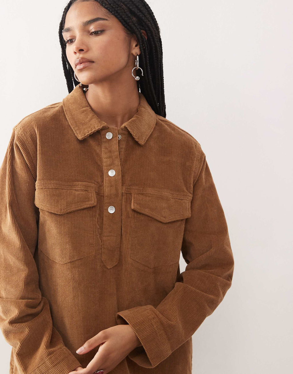 Noisy May corduroy mini dress in warm brown