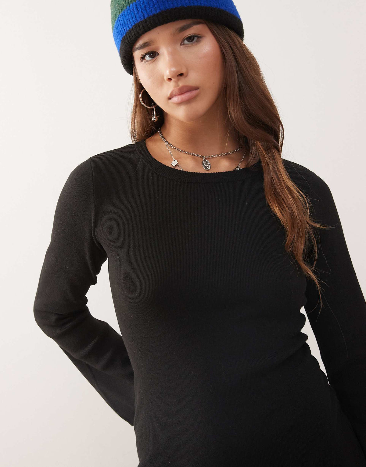 Noisy May flare sleeve knit mini dress in black