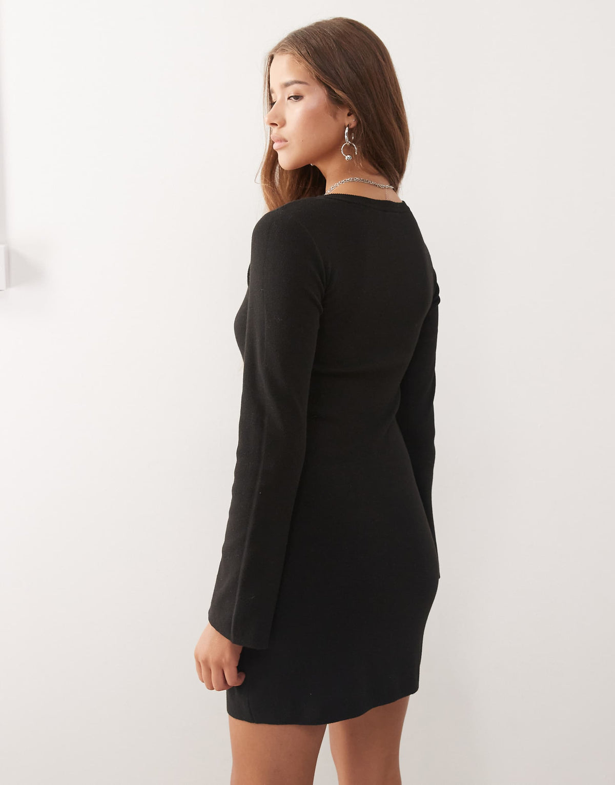 Noisy May flare sleeve knit mini dress in black