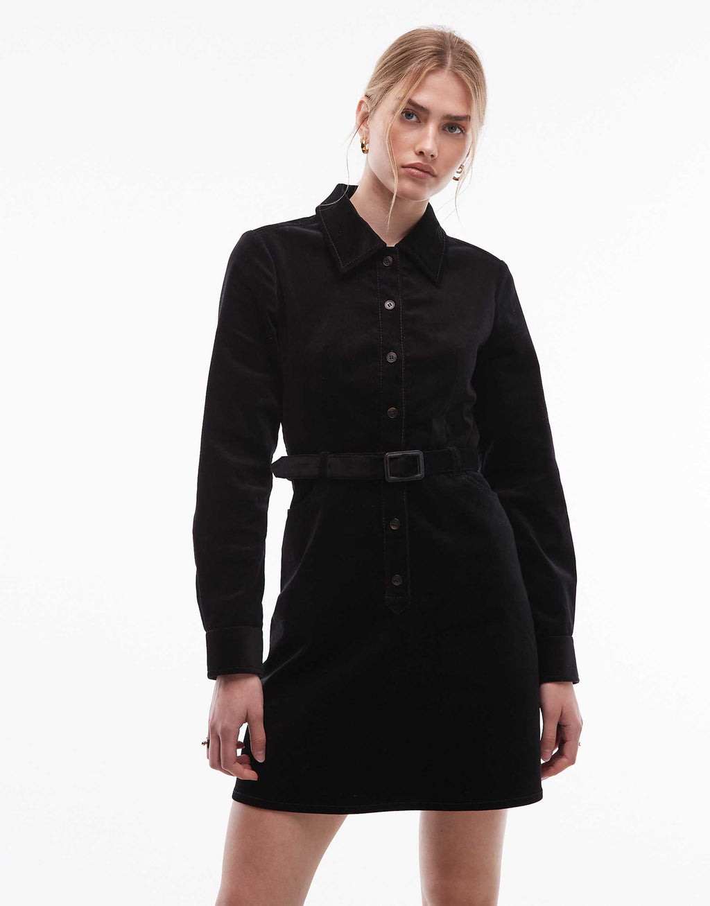 & Other Stories mini cord dress with belted waist in black