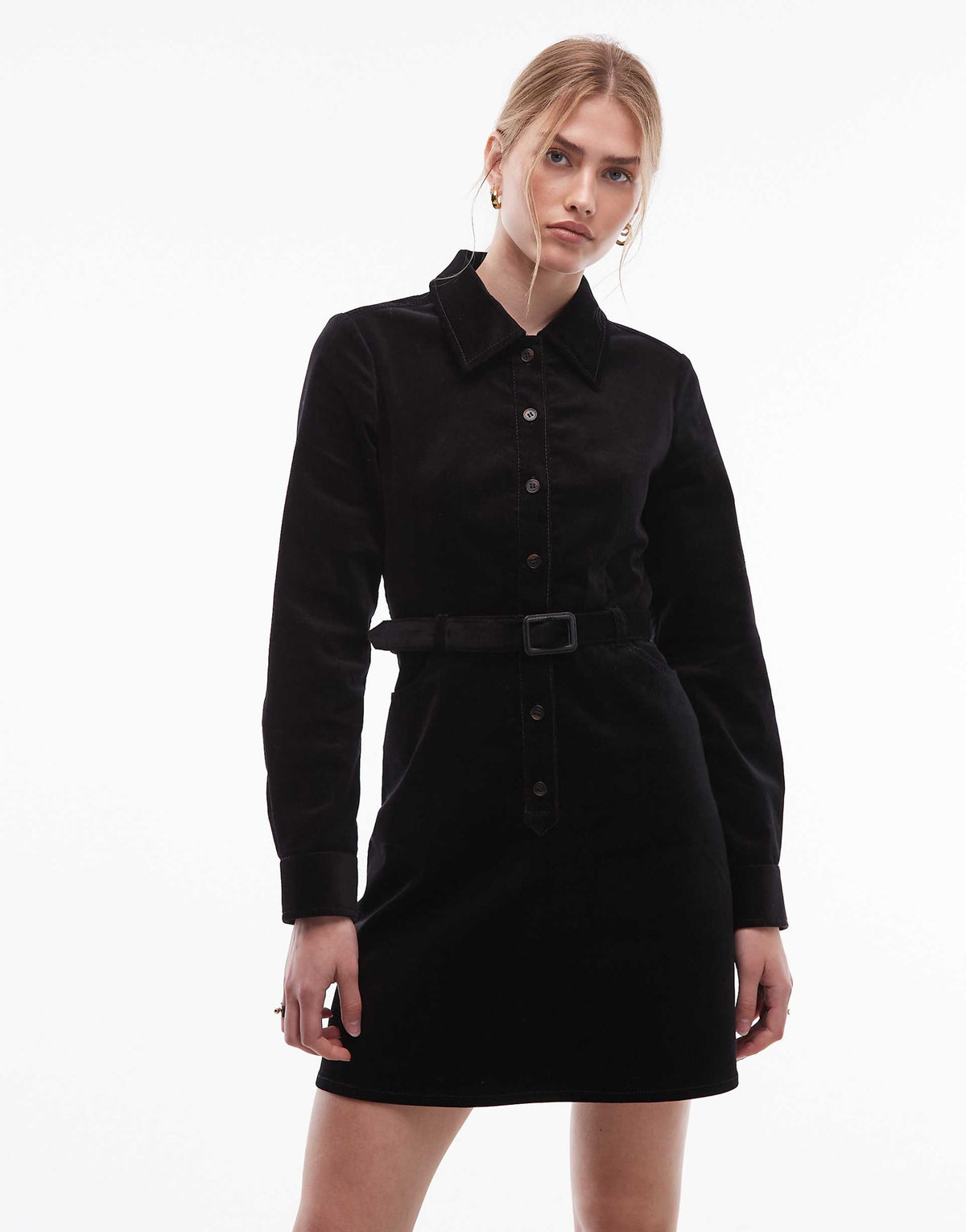 & Other Stories mini cord dress with belted waist in black