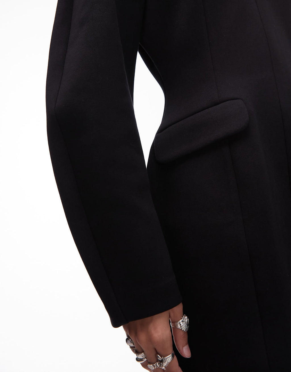 & Other Stories sculpted mini dress with volume sleeves and marked waist in black