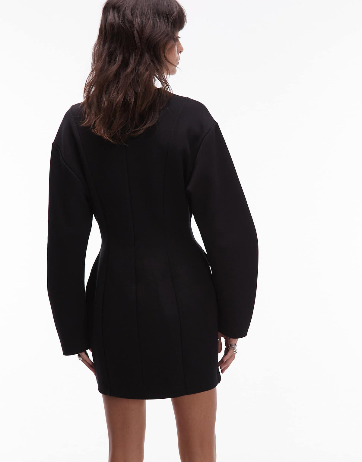 & Other Stories sculpted mini dress with volume sleeves and marked waist in black