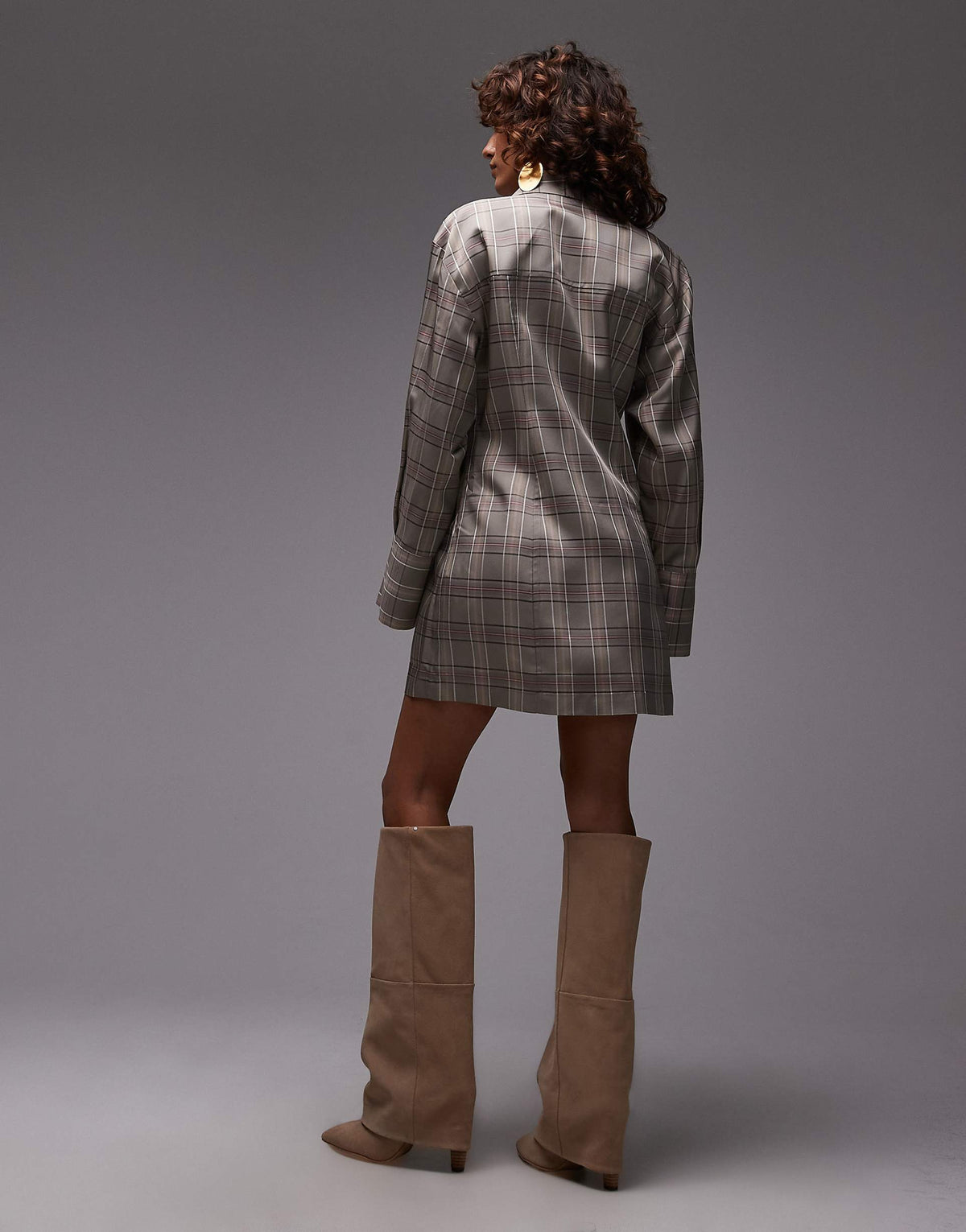 & Other Stories mini shirt dress with ruche wrap front in gray stripe