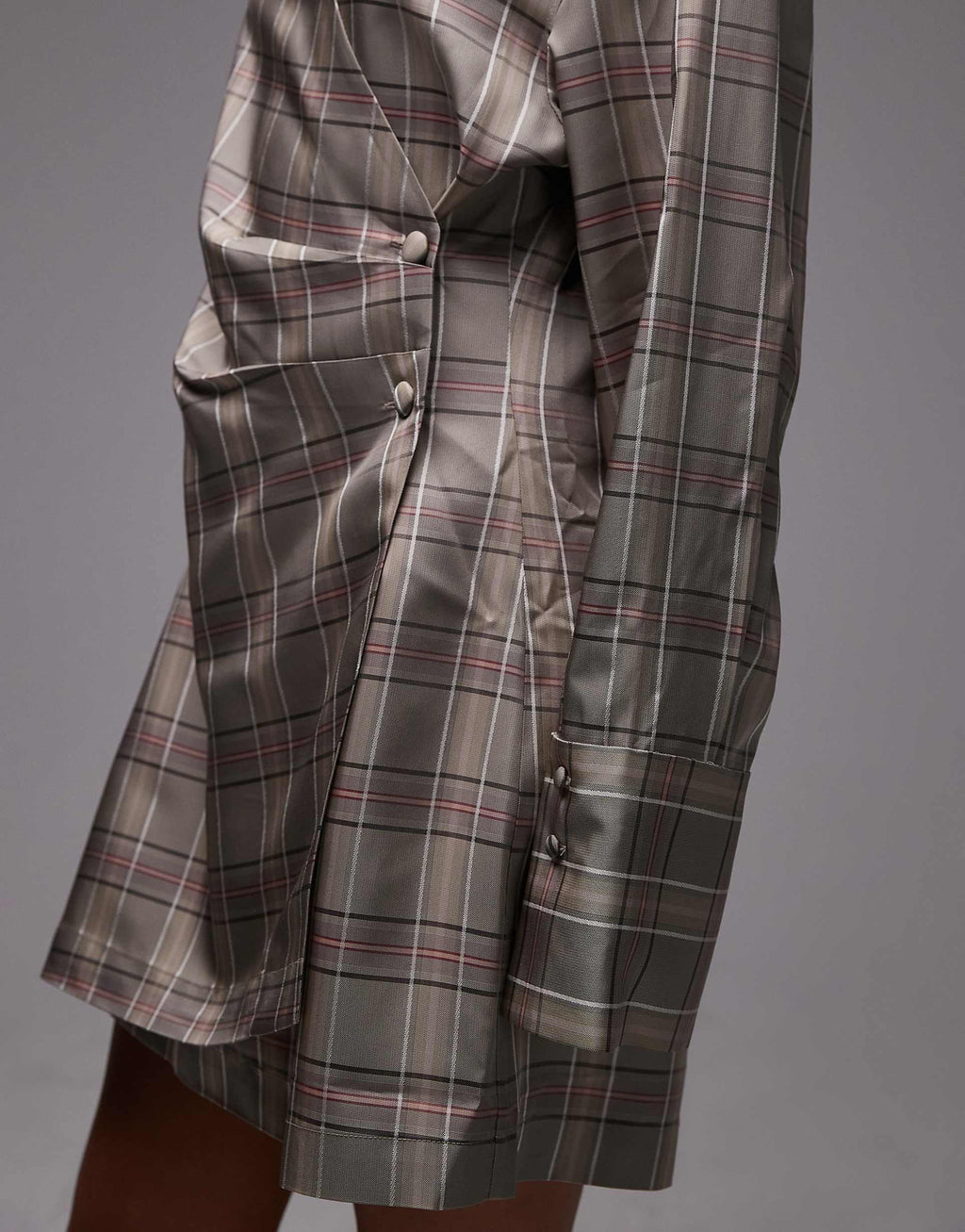 & Other Stories mini shirt dress with ruche wrap front in gray stripe