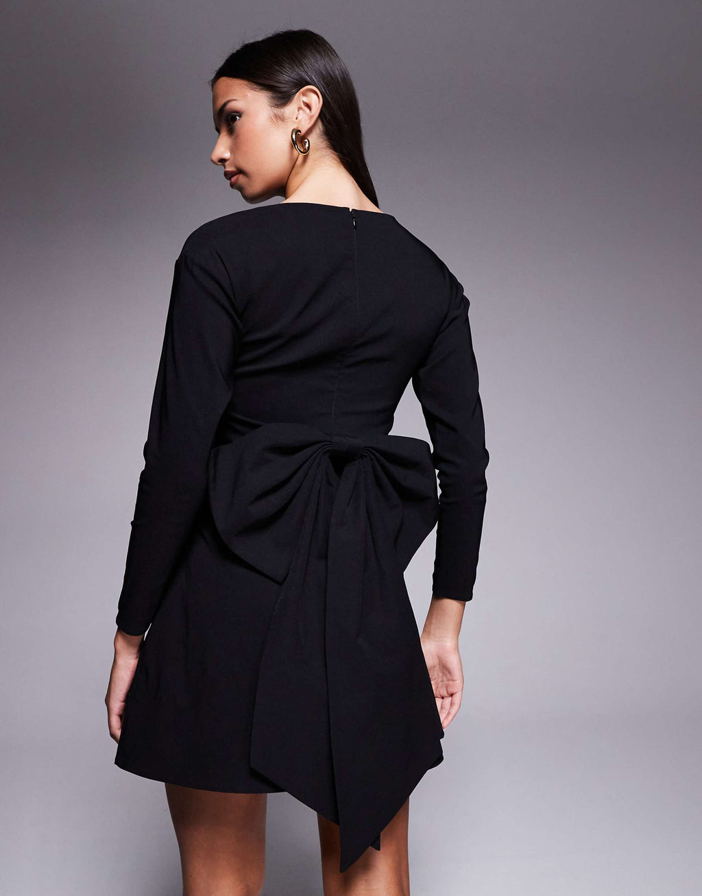 TFNC bengaline long sleeve a-line bow back mini dress in black