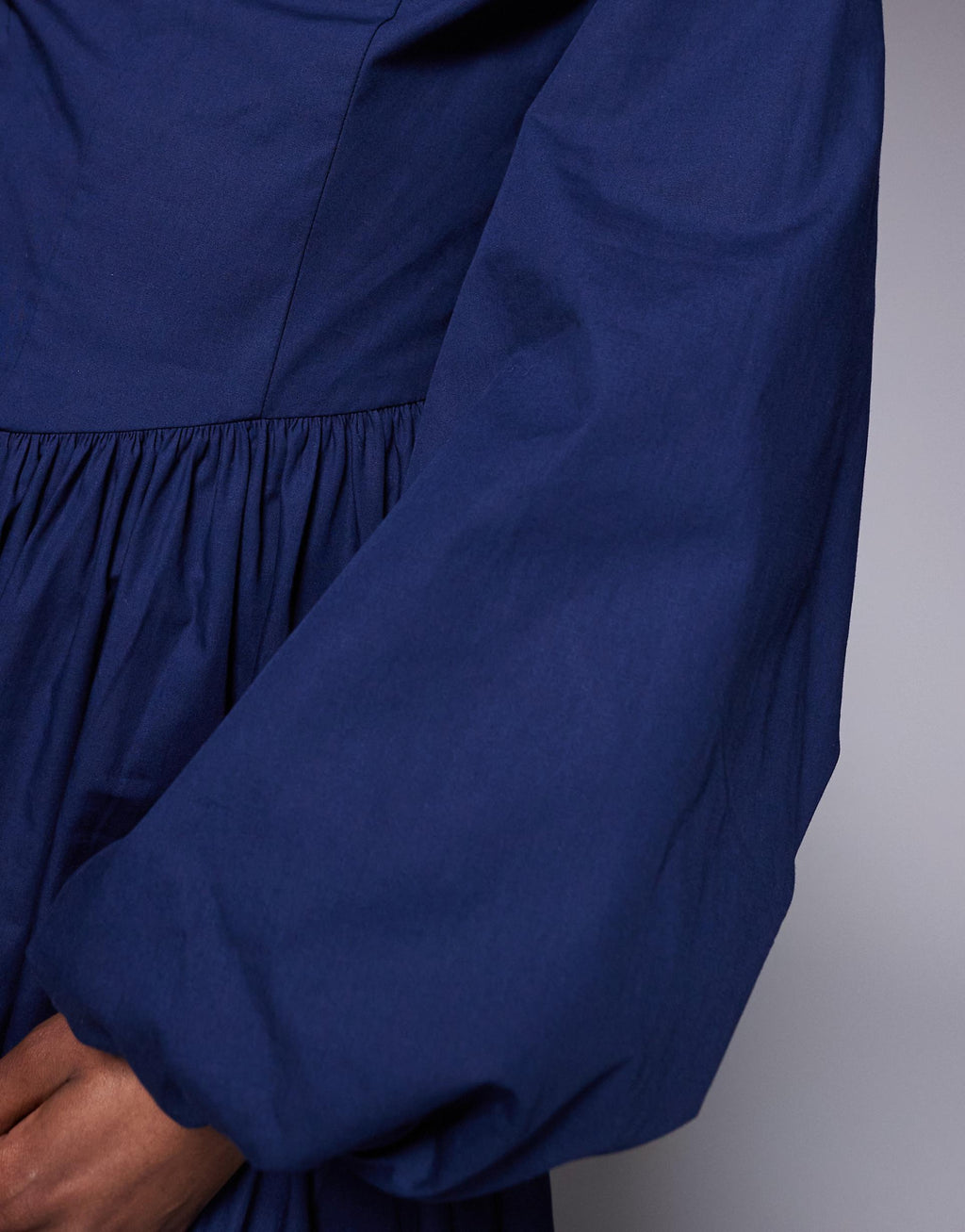 ASOS DESIGN poplin maxi dress with asymmetric waist and volume sleeves in navy