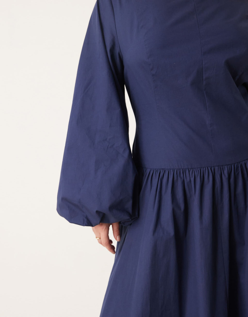 ASOS DESIGN Curve poplin maxi dress with asymmetric waist and volume sleeves in navy