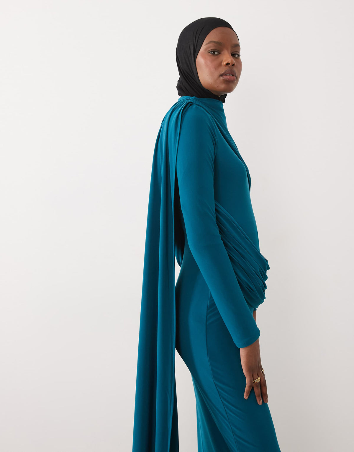 ASOS DESIGN long sleeve slinky draped maxi dress in teal