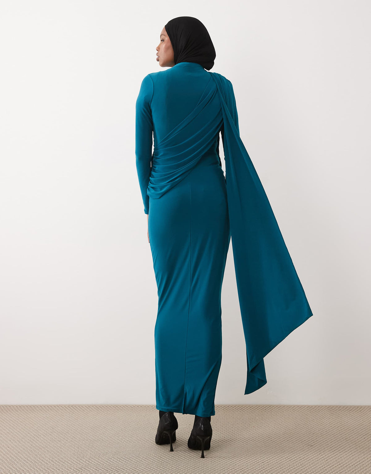 ASOS DESIGN long sleeve slinky draped maxi dress in teal