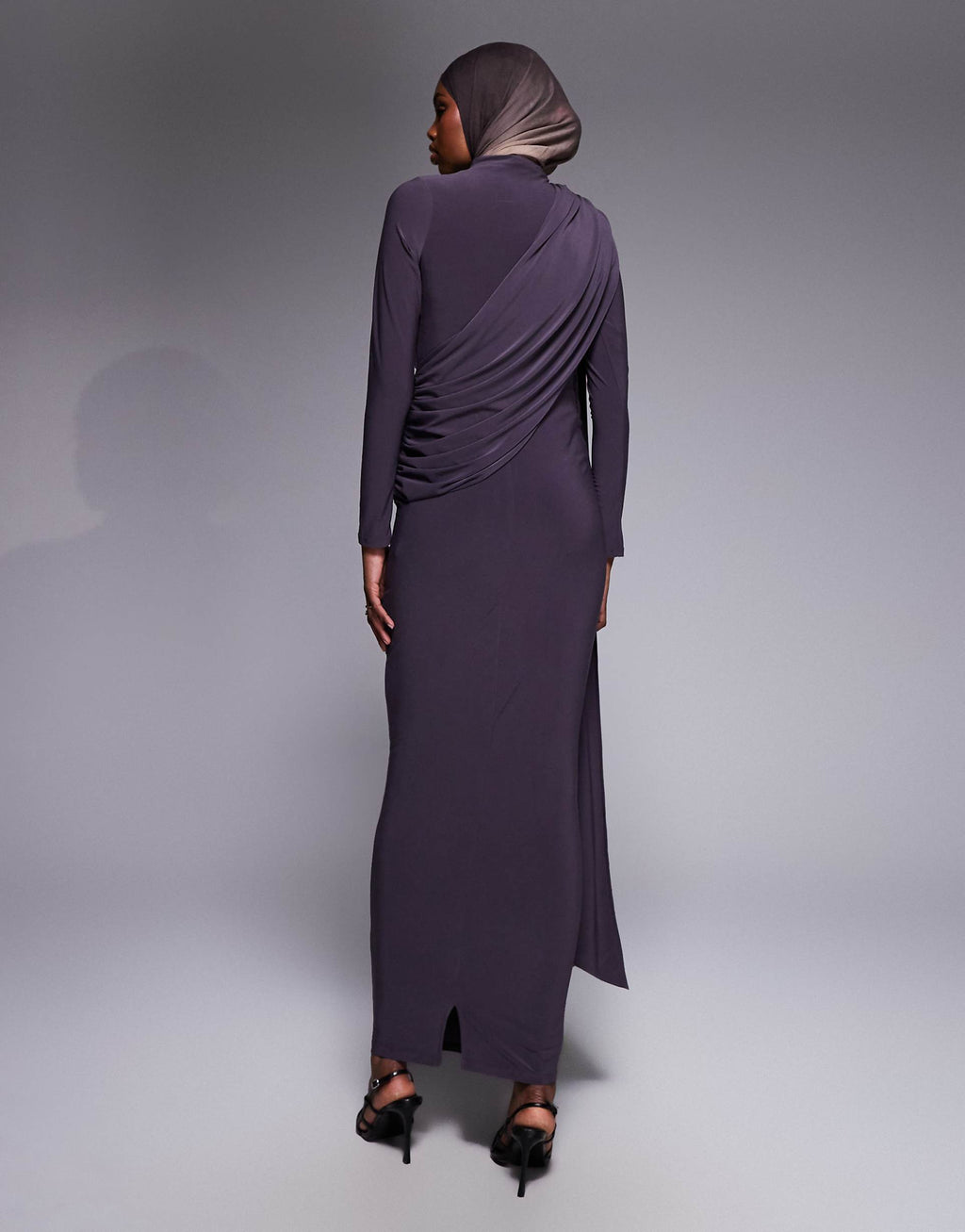 ASOS DESIGN long sleeve slinky draped maxi dress in slate gray