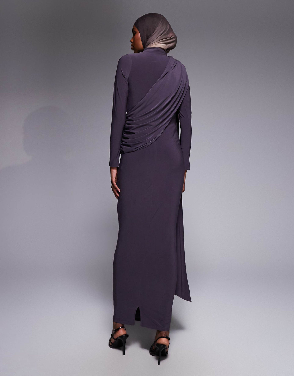 ASOS DESIGN long sleeve slinky draped maxi dress in slate gray