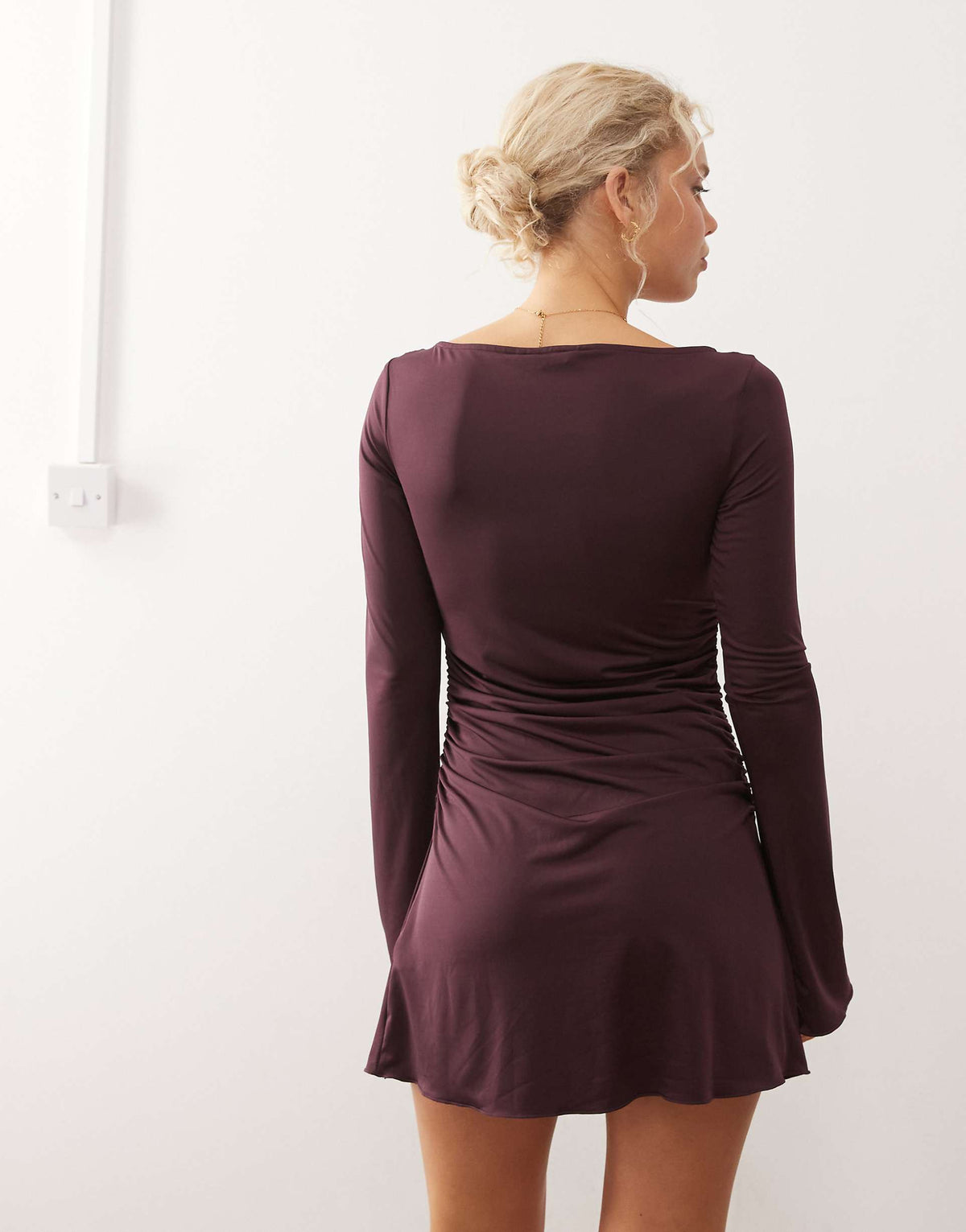 Monki long sleeve mini dress in burgundy