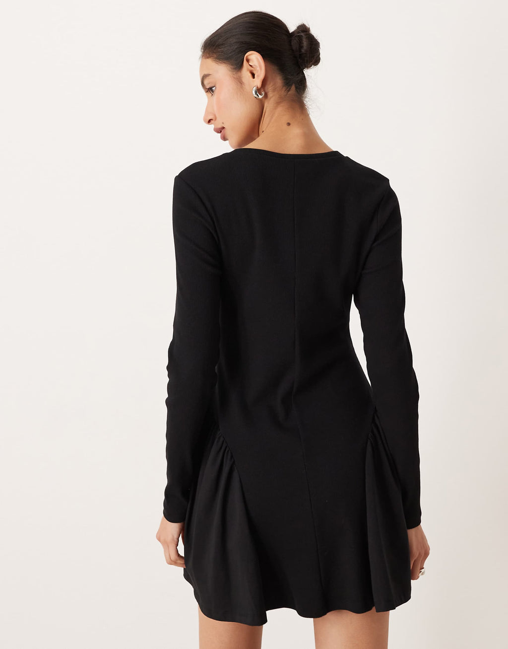 ASOS DESIGN long sleeve scoop dipped hem mini dress in black