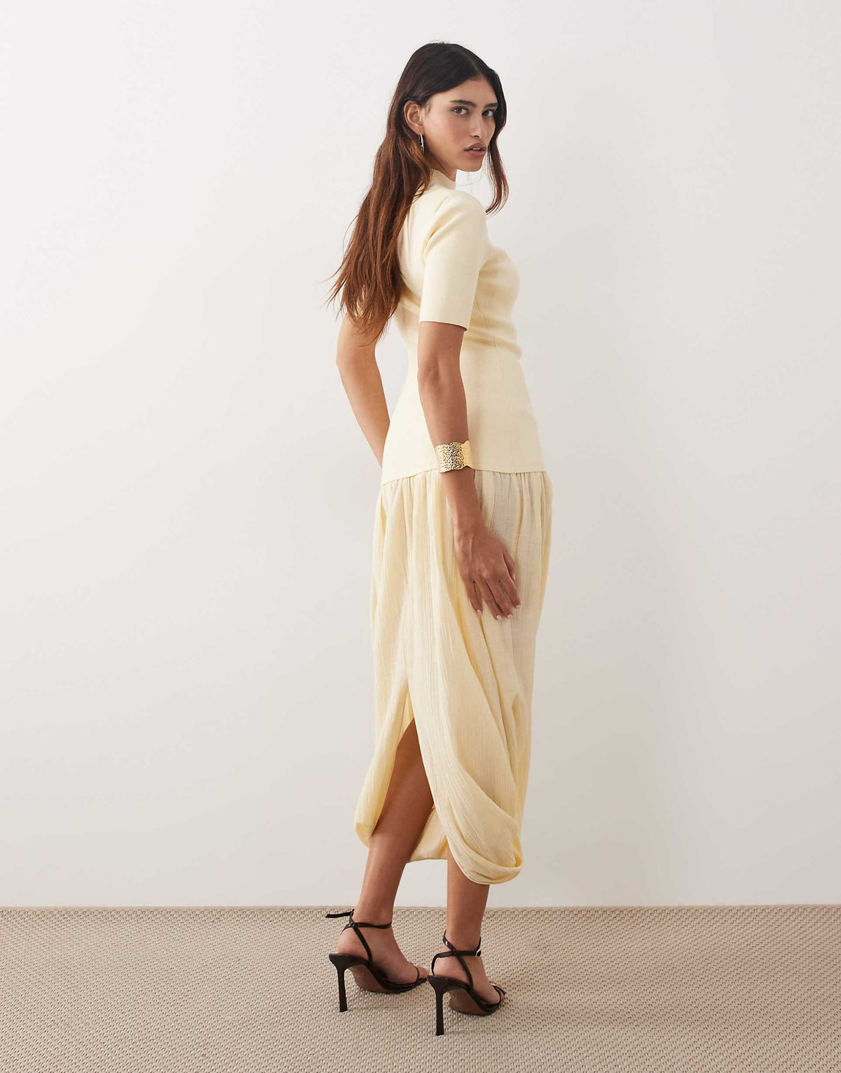 ARRANGE knit short sleeve hybrid midi dress in buttermilk