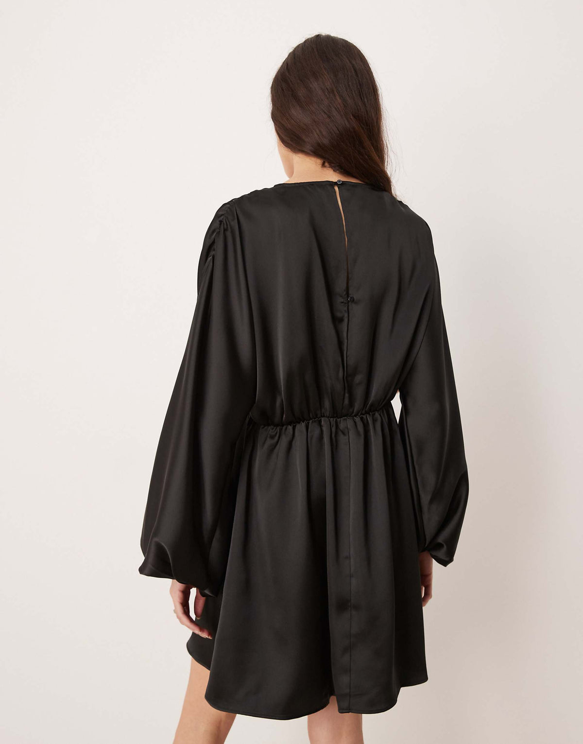 Gina Tricot v neck satin batwing sleeve mini dress with wrap front detail in black
