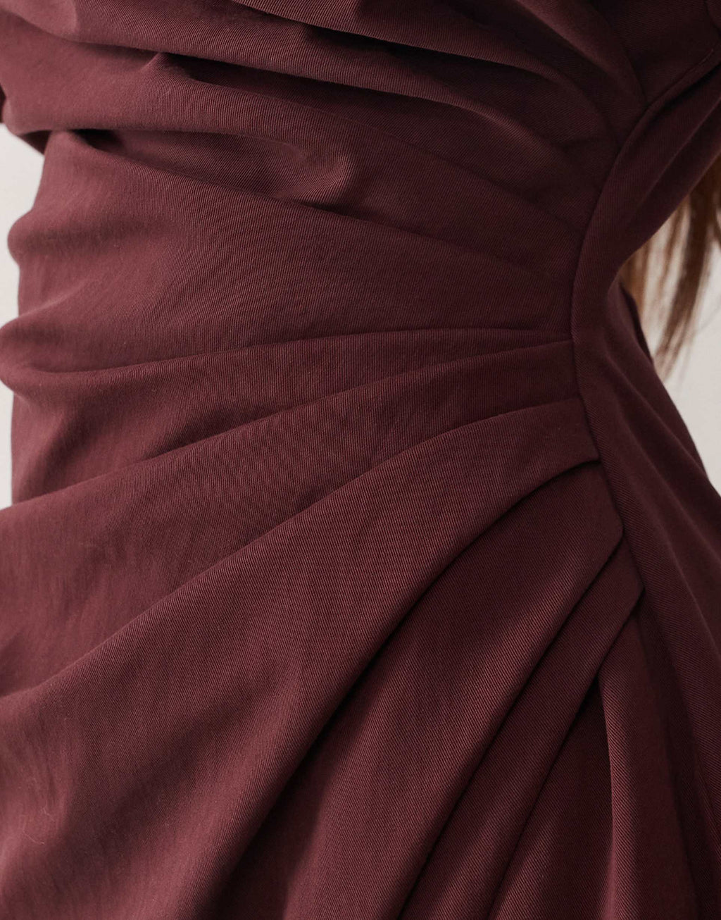 ARRANGE high neck shoulder pad pleated waist maxi dress in berry