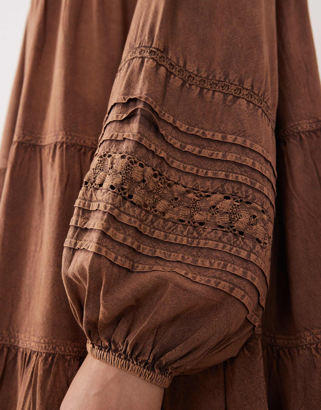 ASOS DESIGN Curve mini smock dress with lace trim in washed chocolate