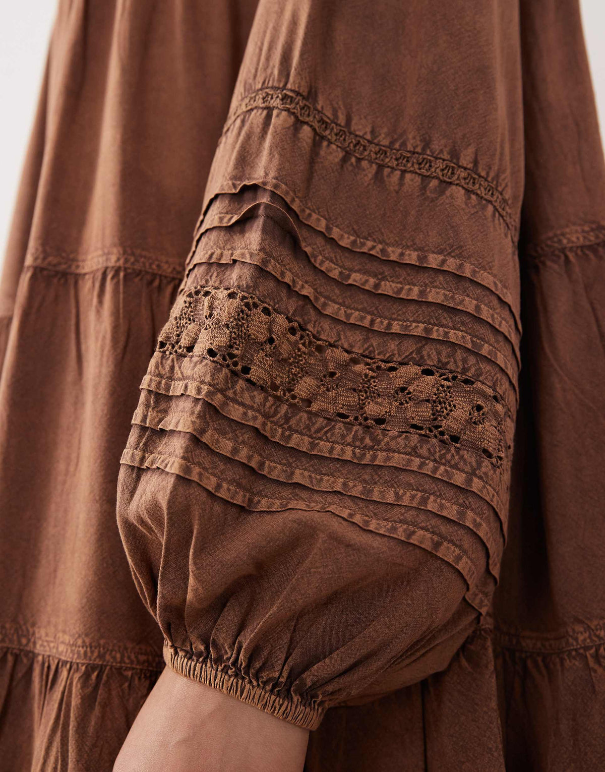 ASOS DESIGN Curve mini smock dress with lace trim in washed chocolate