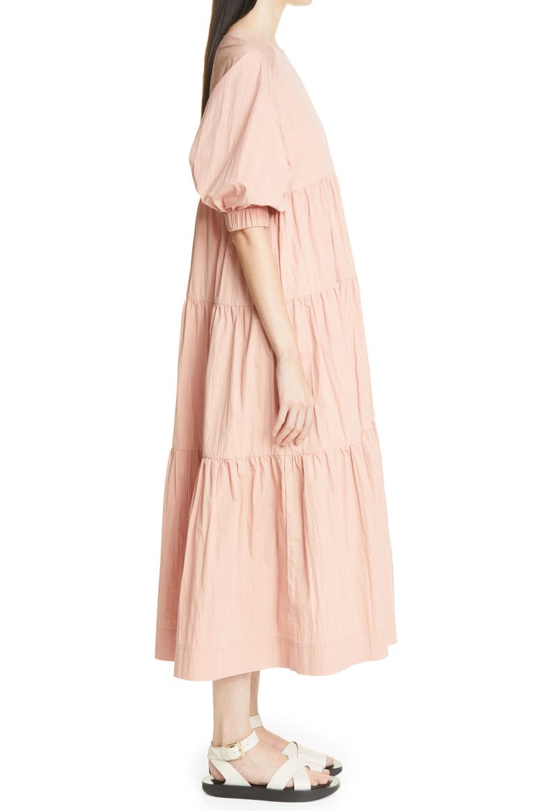 Tiered Bubble Sleeve Midi Dress