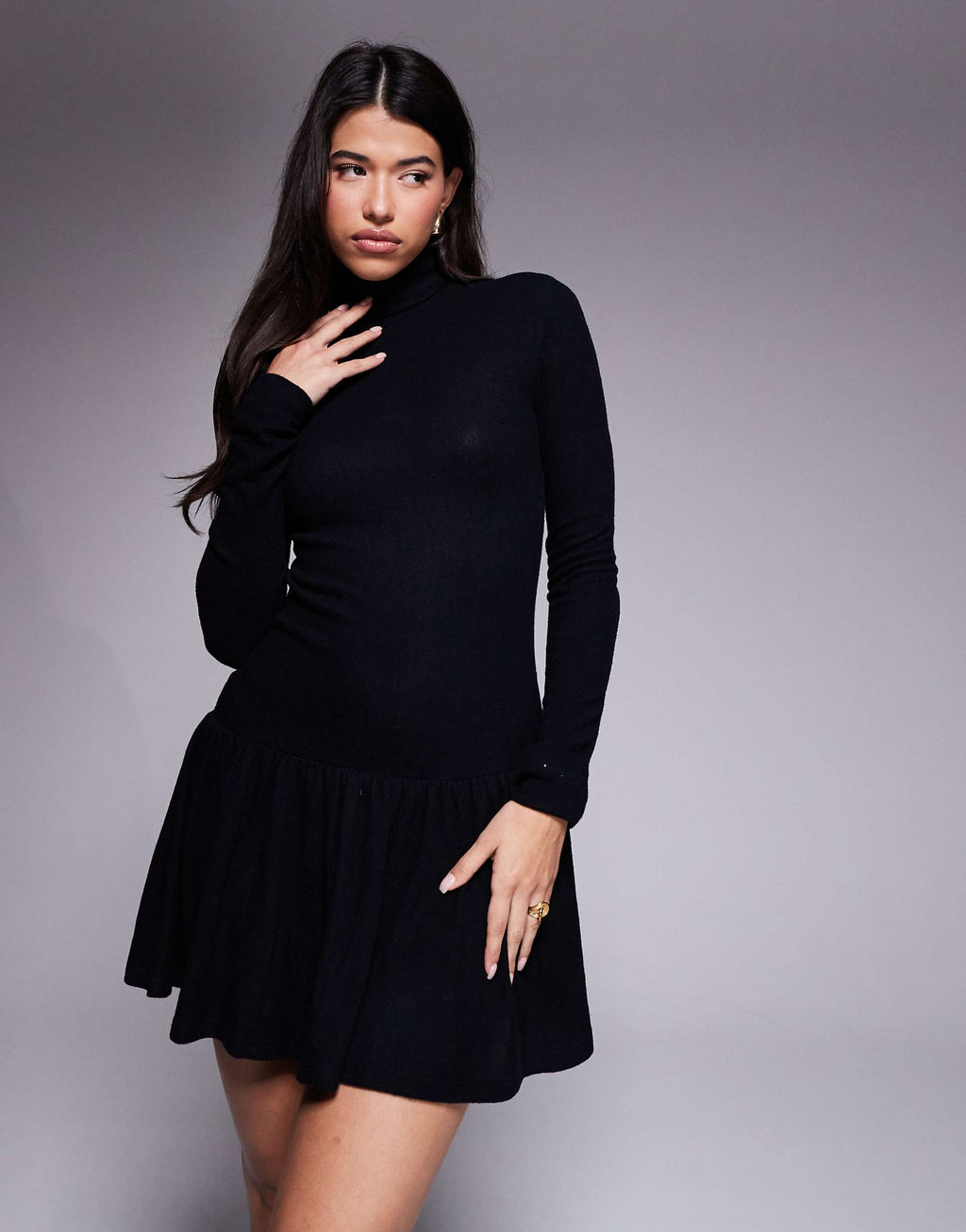 ASOS DESIGN supersoft turtle neck mini dress in black