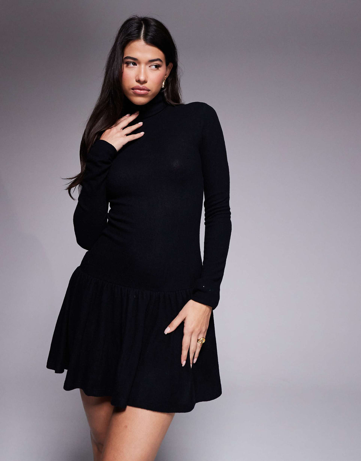 ASOS DESIGN supersoft turtle neck mini dress in black