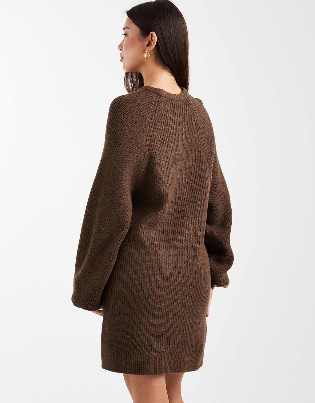 ASOS DESIGN knit oversized sweater dress with balloon sleeve in chocolate brown