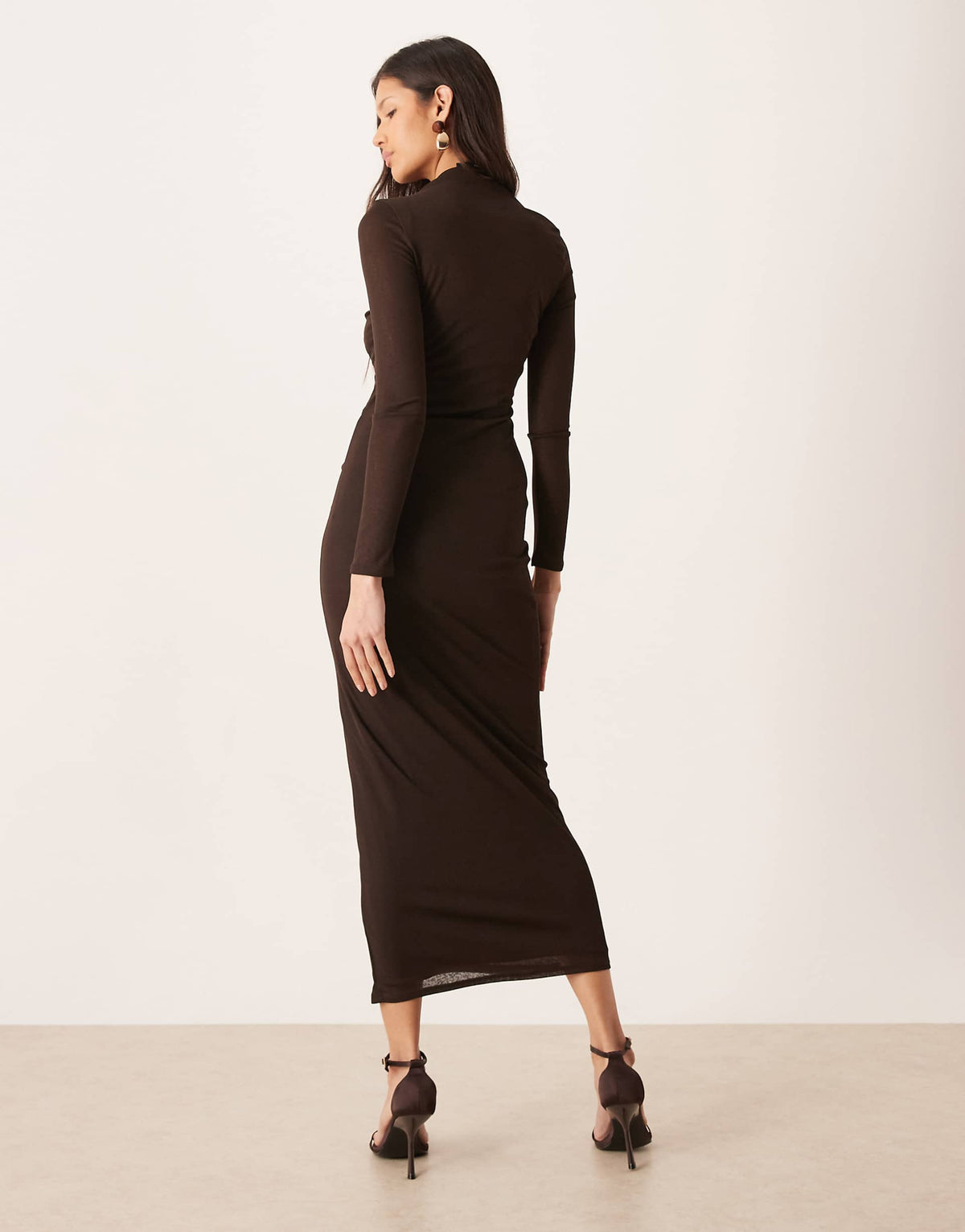 ASOS DESIGN asymmetric ruched midi dress in chocolate