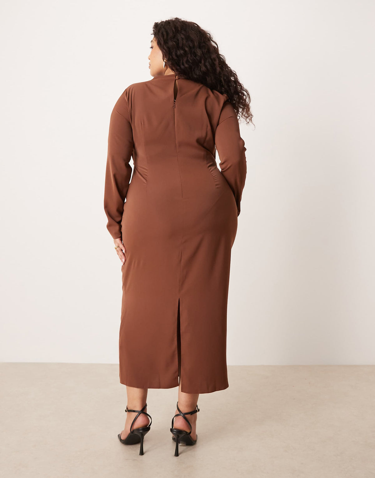 ASOS DESIGN Curve high neck draped slinky maxi dress in chocolate