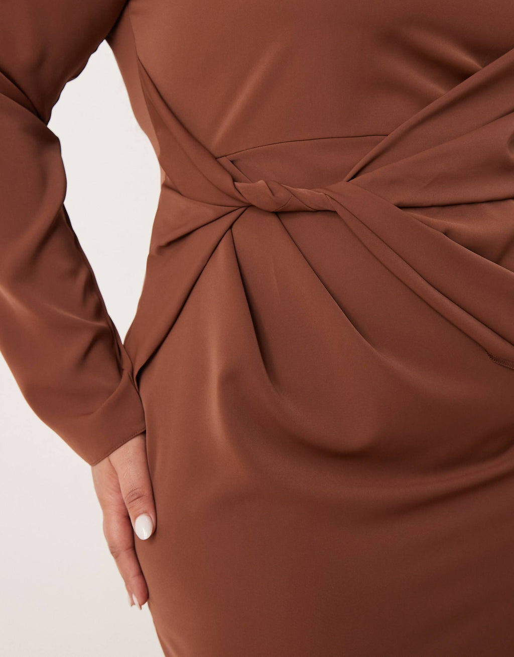 ASOS DESIGN Curve high neck draped slinky maxi dress in chocolate