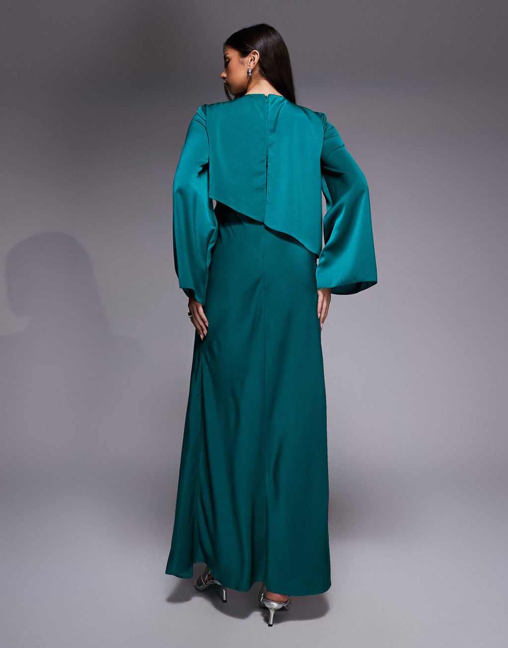 ASOS DESIGN satin long sleeve cape detail maxi dress in teal