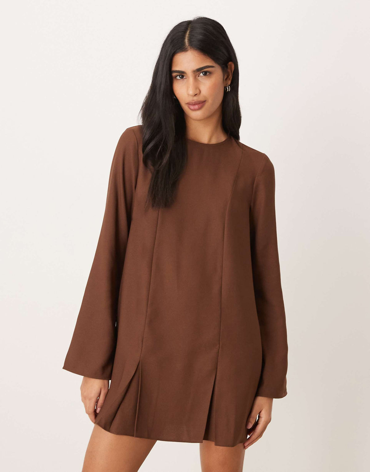ASOS DESIGN long sleeve satin godets mini dress in chocolate