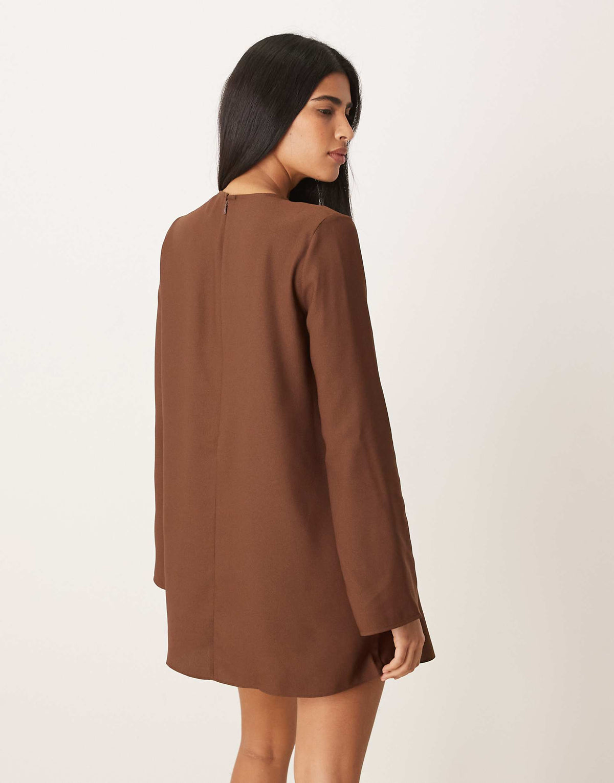 ASOS DESIGN long sleeve satin godets mini dress in chocolate