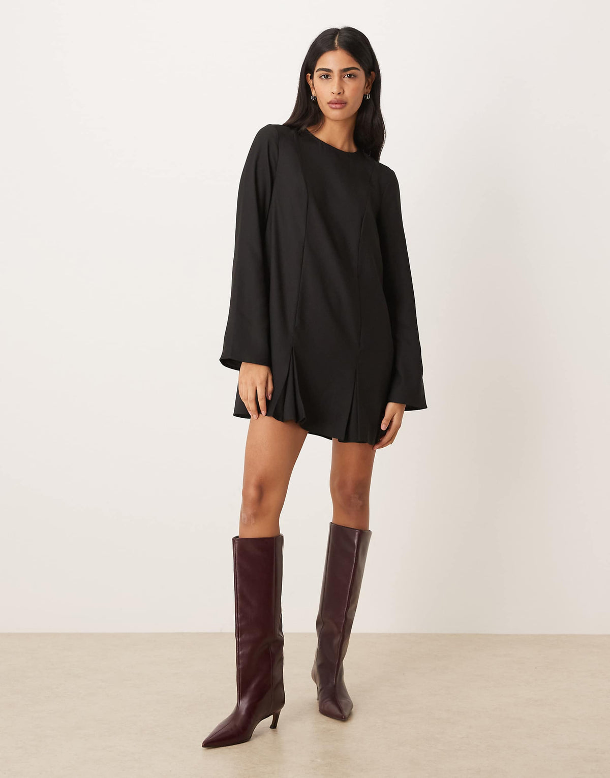 ASOS DESIGN long sleeve godet mini dress in black