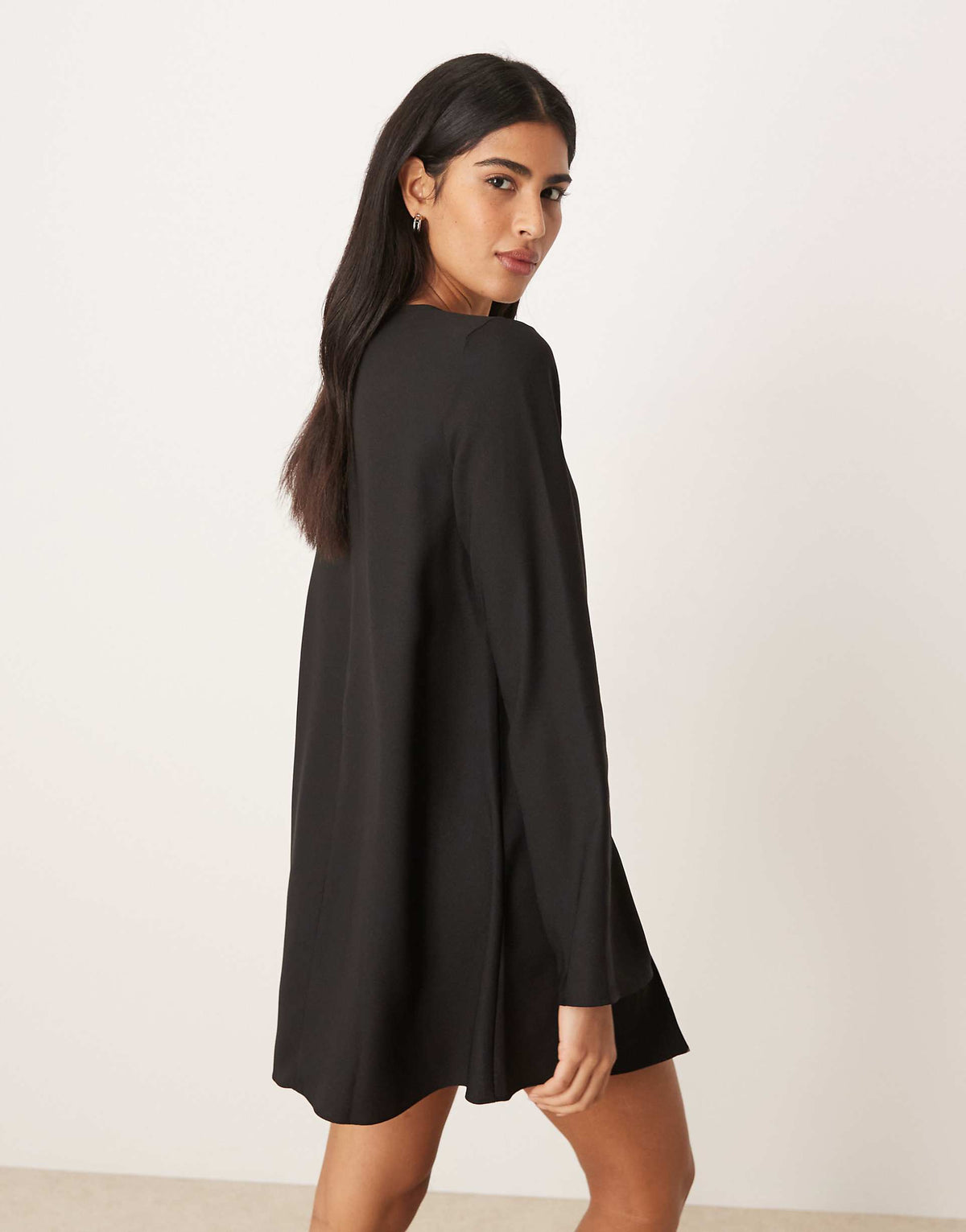 ASOS DESIGN long sleeve godet mini dress in black