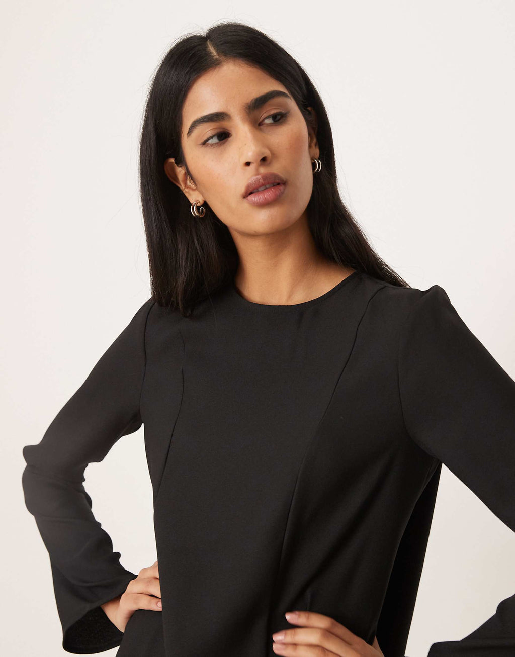 ASOS DESIGN long sleeve godet mini dress in black