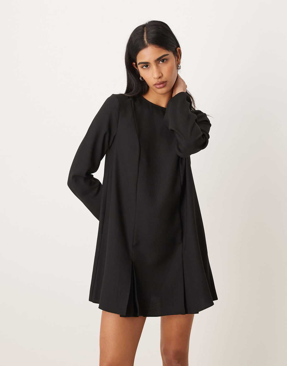 ASOS DESIGN long sleeve godet mini dress in black
