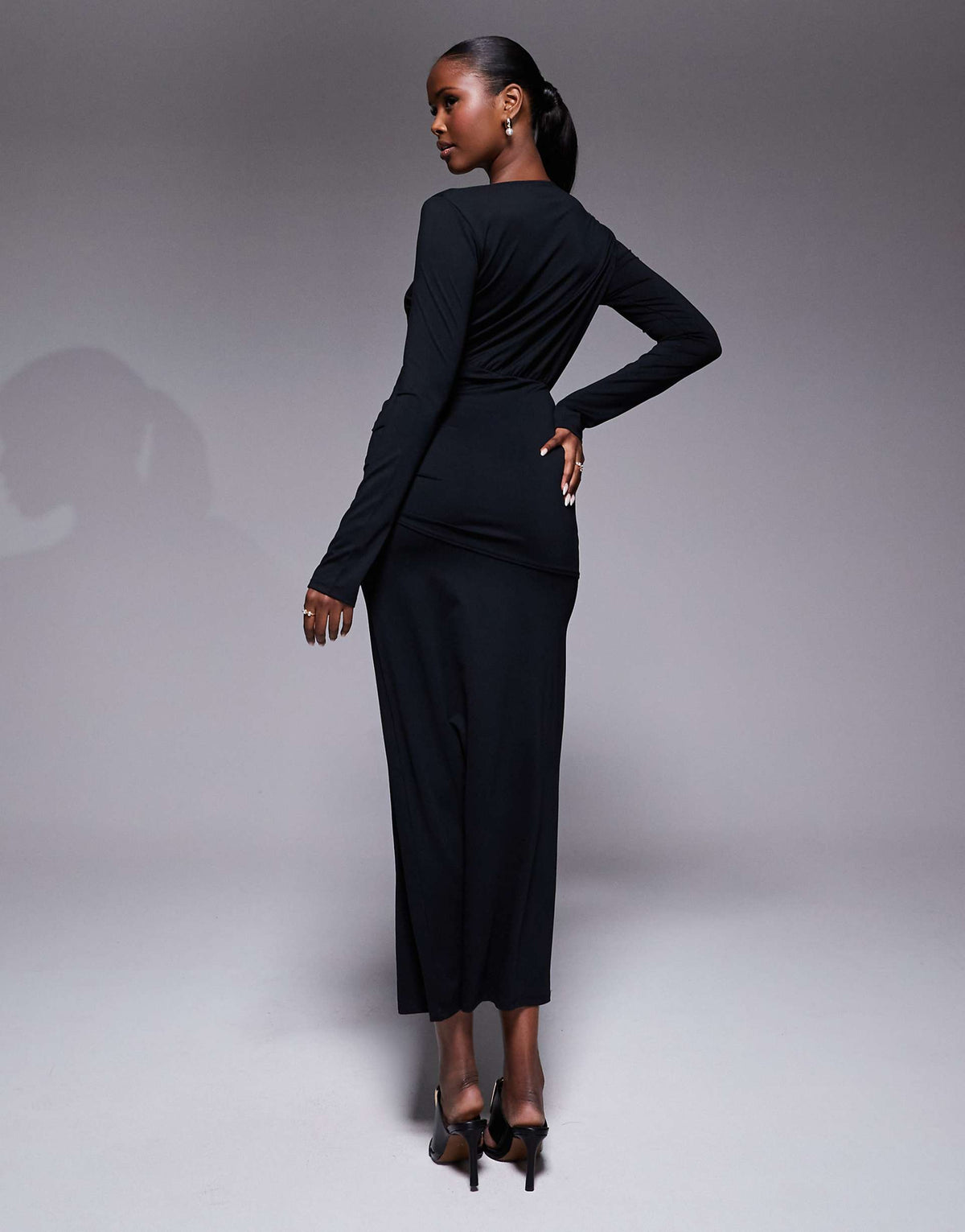 ASOS DESIGN cinched waist front slit detail maxi dress in black