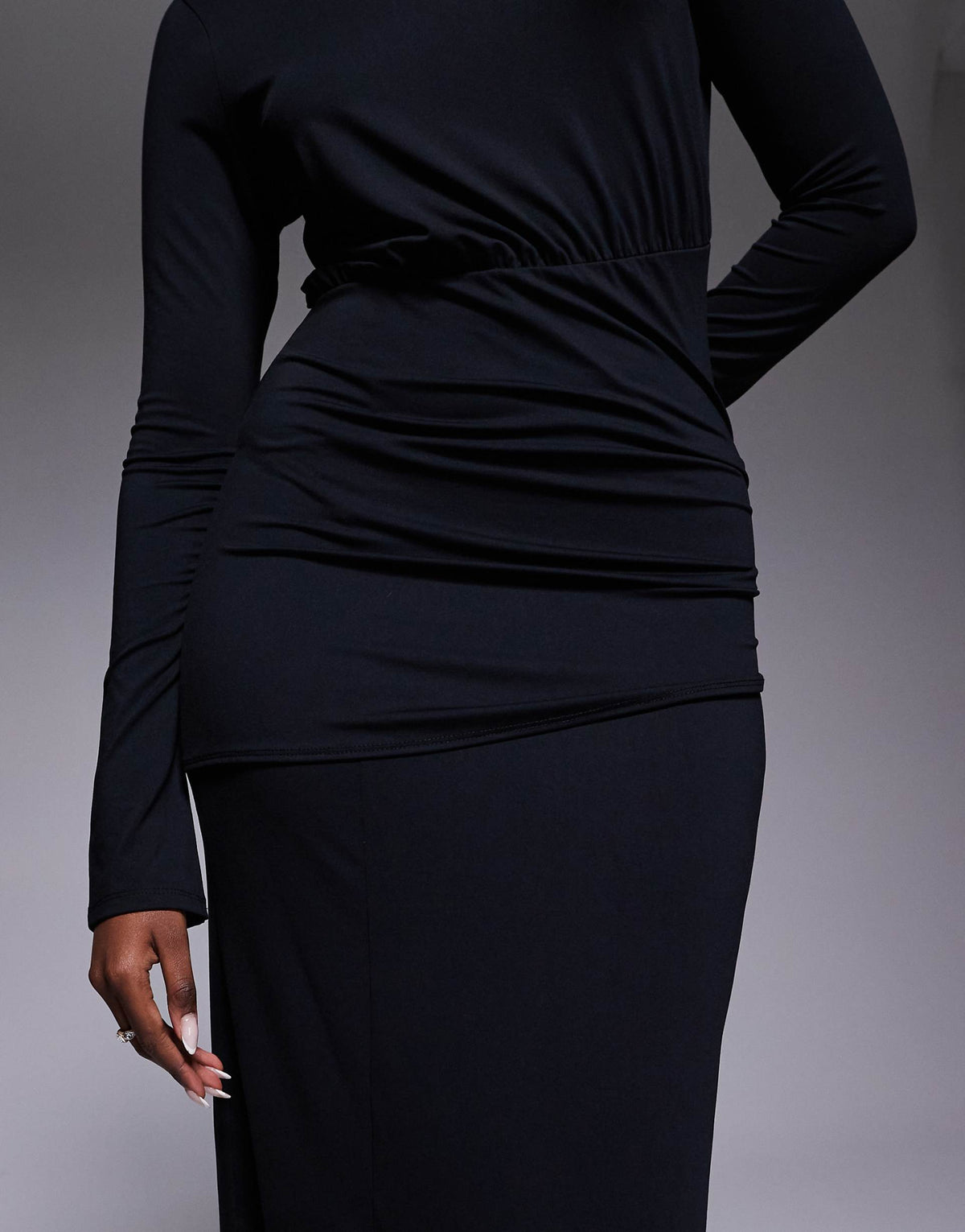 ASOS DESIGN cinched waist front slit detail maxi dress in black