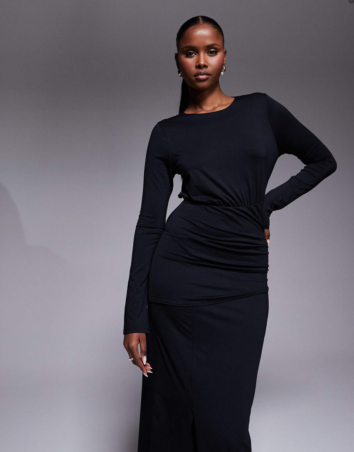 ASOS DESIGN cinched waist front slit detail maxi dress in black