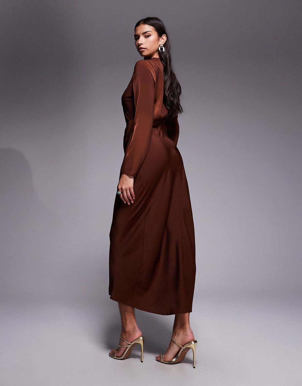 ASOS DESIGN long sleeve high neck pleated bodice midi dress