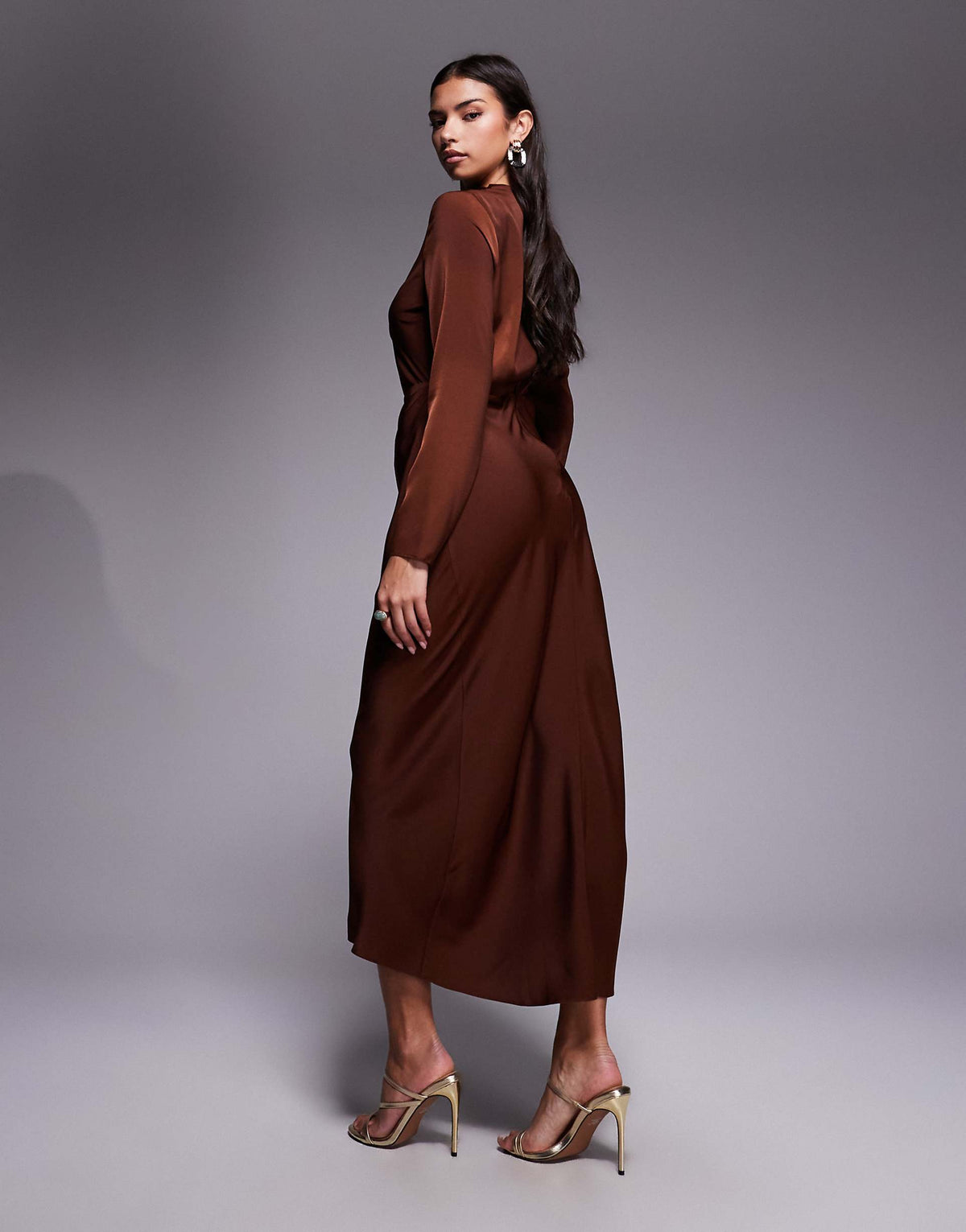 ASOS DESIGN long sleeve high neck pleated bodice midi dress