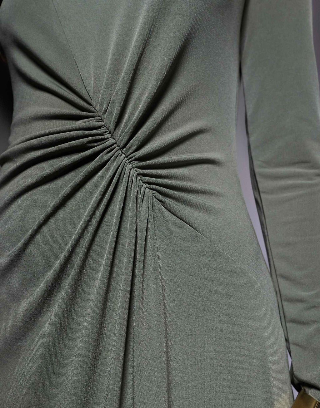ASOS DESIGN long sleeve ruched midi dress in khaki