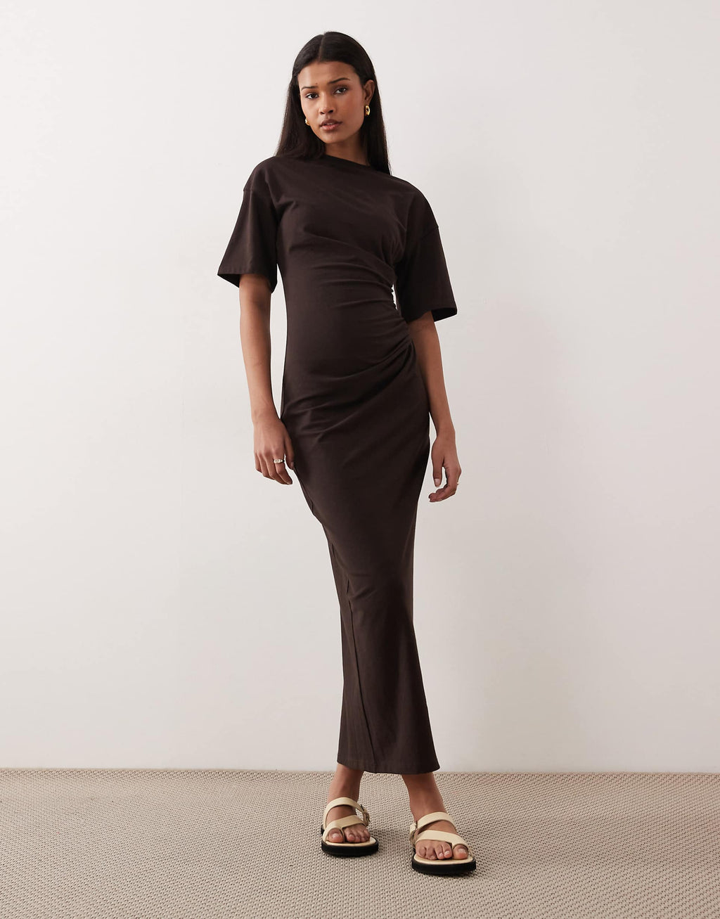 ASOS DESIGN side ruched T-shirt midi dress chocolate