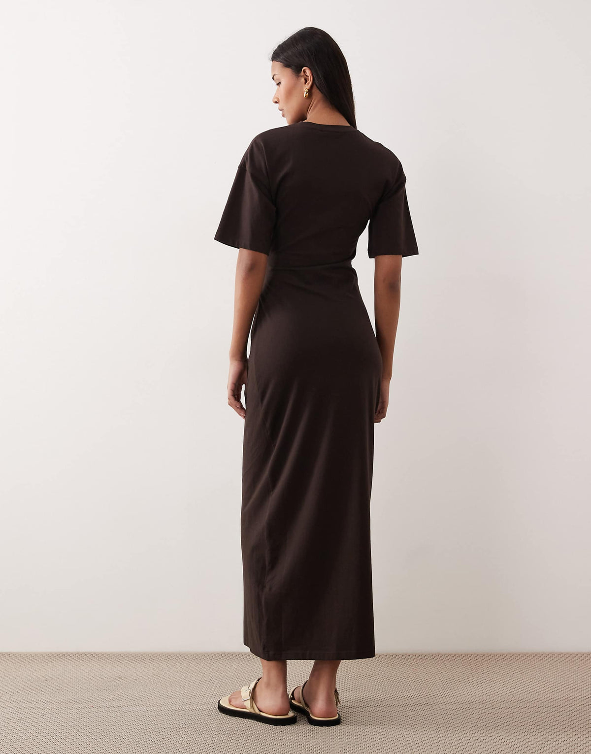 ASOS DESIGN side ruched T-shirt midi dress chocolate