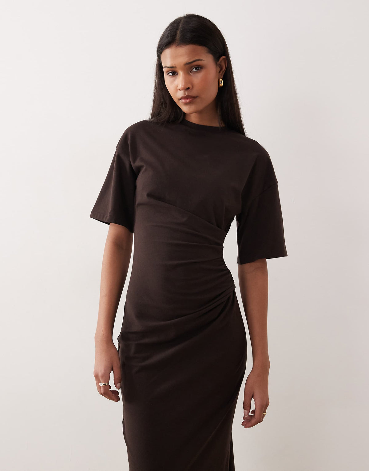 ASOS DESIGN side ruched T-shirt midi dress chocolate