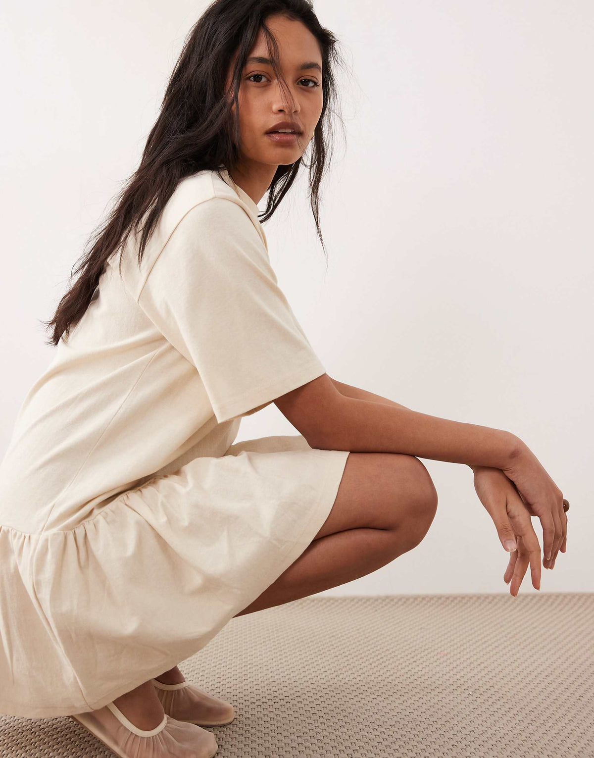 ASOS DESIGN drop waist mini dress in beige