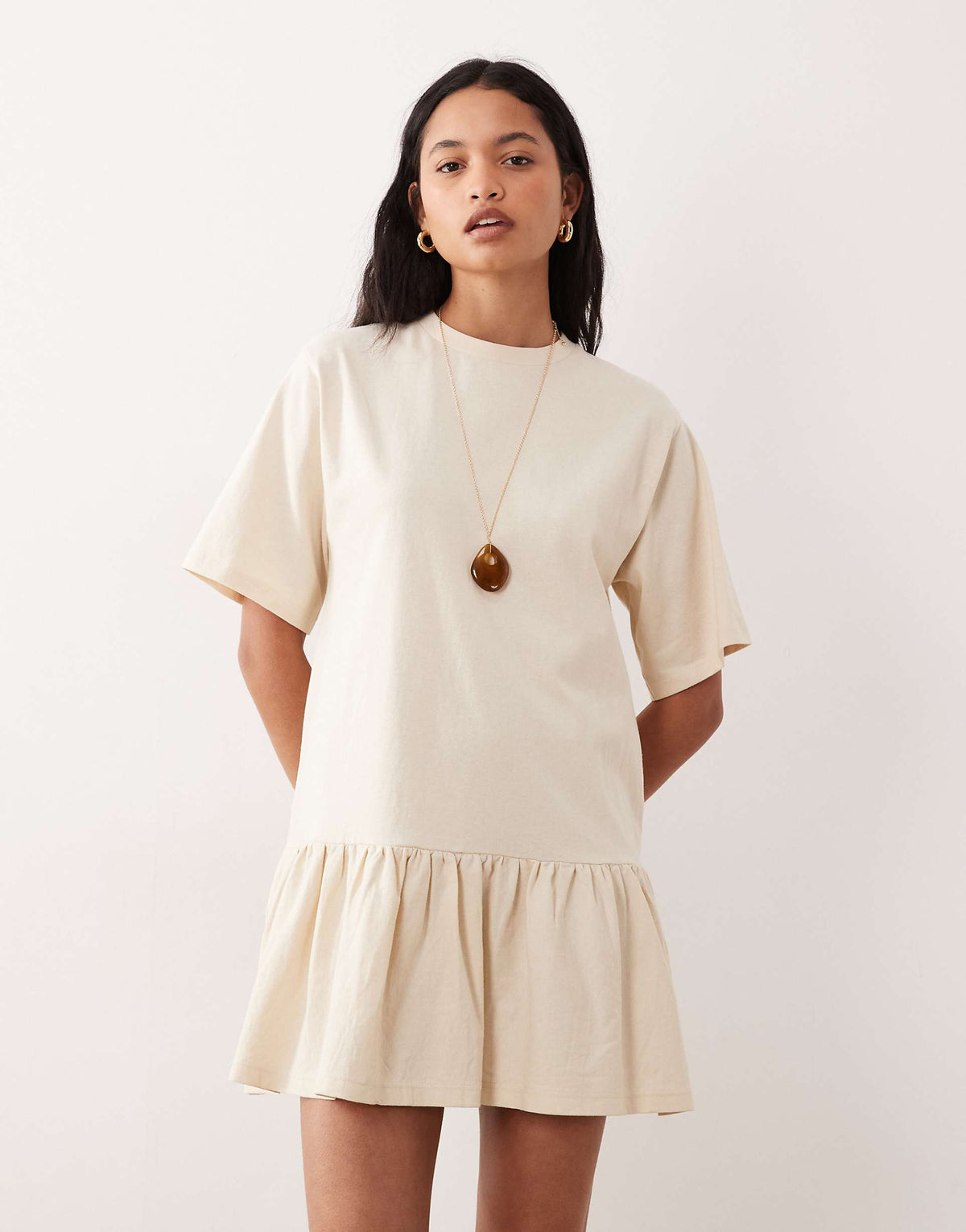 ASOS DESIGN drop waist mini dress in beige